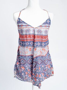 Velvet by Graham & Spencer Blue Boho Print Halter Top Small